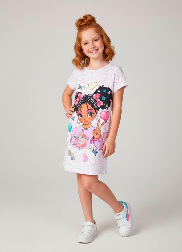 Vista 2 Vestido Infantil Manga Curta Love Boneca Branco Laluna Laluna