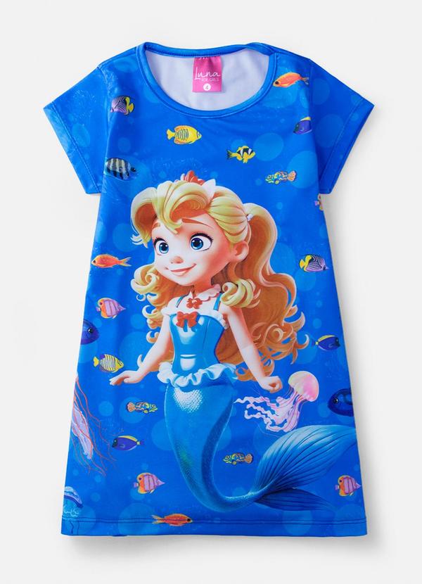 Vista 2 Vestido Infantil Manga Curta Sereia Azul Laluna Laluna