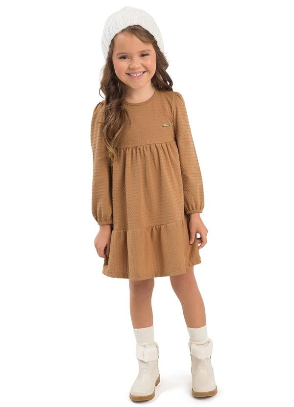 Vestido Infantil Manga Longa Bege