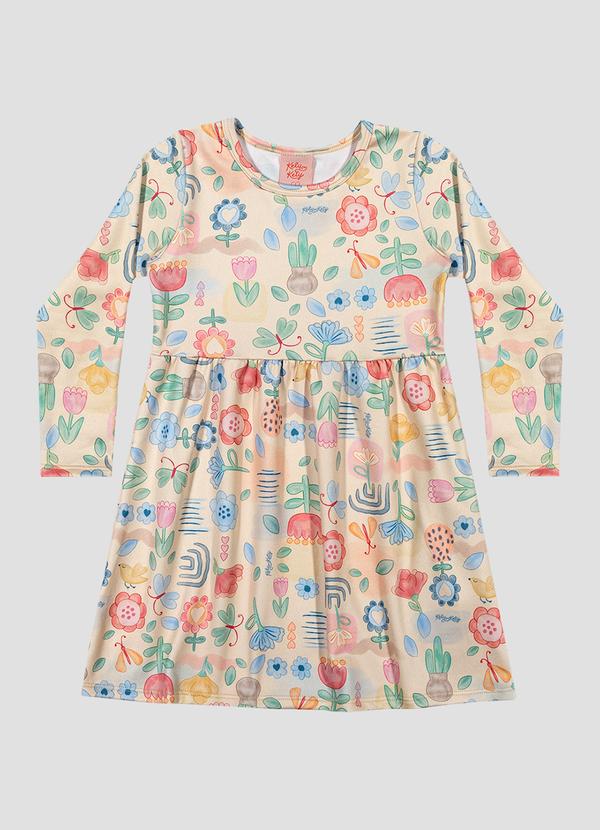 Vestido Infantil Manga Longa em Malha Felpada Bege