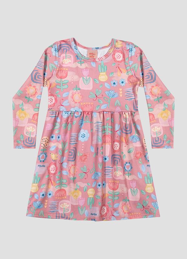 Vestido Infantil Manga Longa em Malha Felpada Rosa