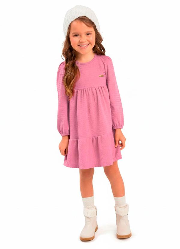 Vestido Infantil Manga Longa Rosa