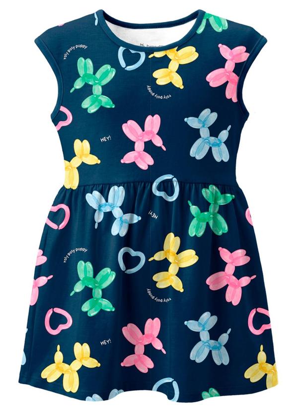 Vestido Infantil Meia Malha Animais Azul
