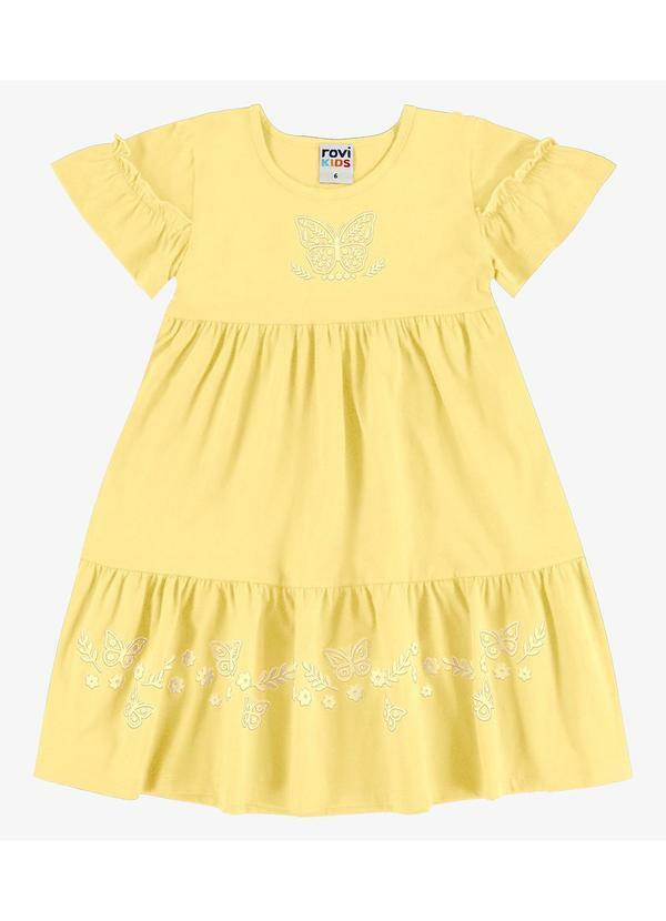 Vestido Infantil Meia Malha com Estampa Amarelo