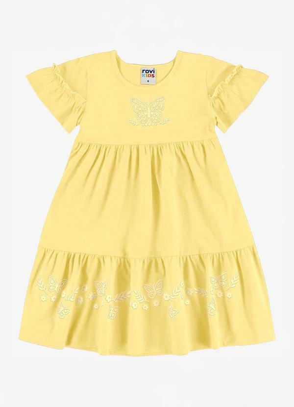 Vestido Infantil Meia Malha com Estampa Amarelo