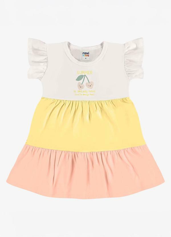 Vestido Infantil Meia Malha com Estampa Amarelo