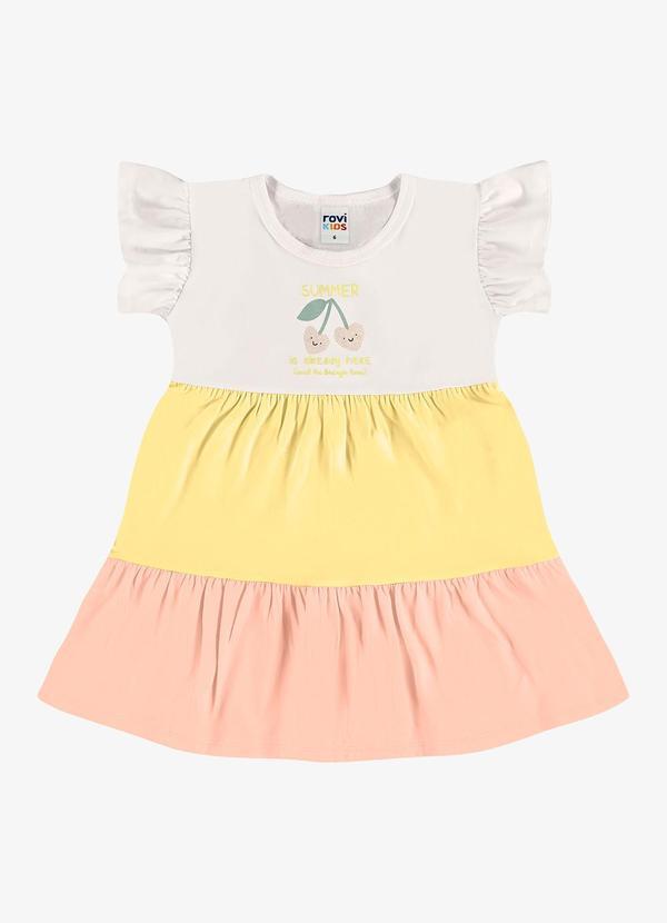 Vestido Infantil Meia Malha com Estampa Amarelo