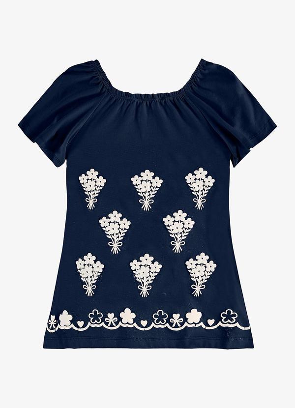 Vestido Infantil Meia Malha com Estampa Azul