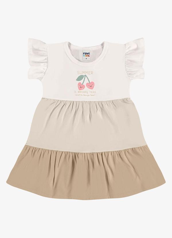 Vestido Infantil Meia Malha com Estampa Bege