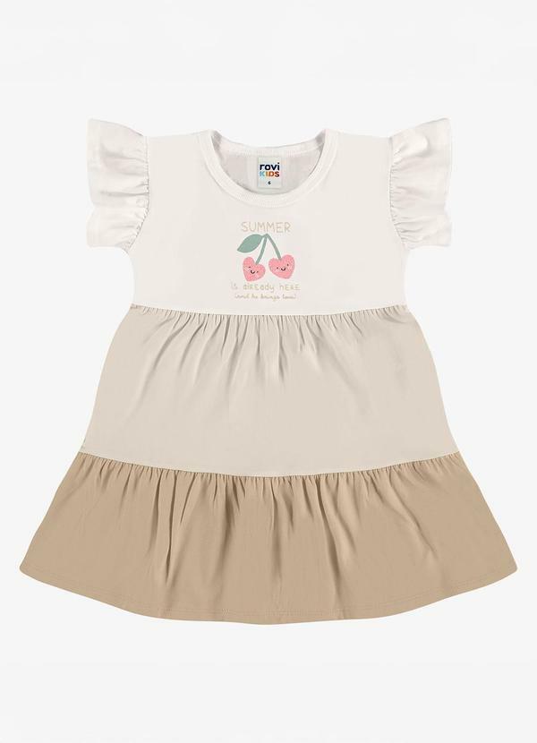 Vestido Infantil Meia Malha com Estampa Bege