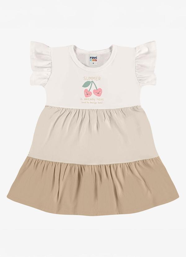 Vestido Infantil Meia Malha com Estampa Bege