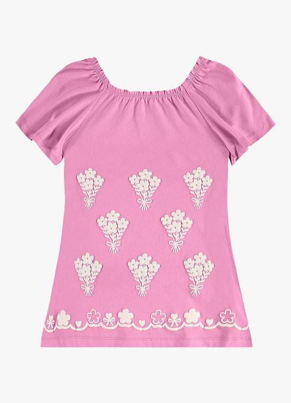 Vestido Infantil Meia Malha com Estampa Rosa