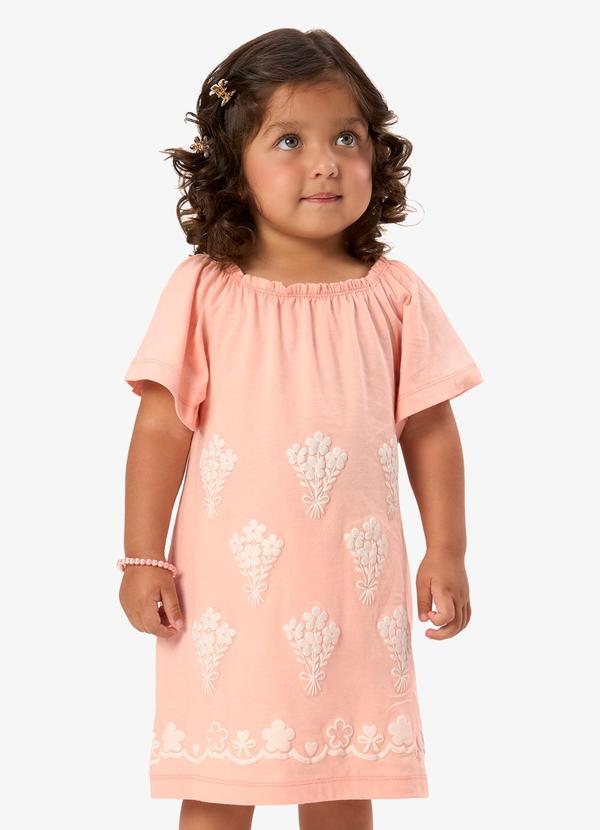 Vestido Infantil Meia Malha com Estampa Rosa