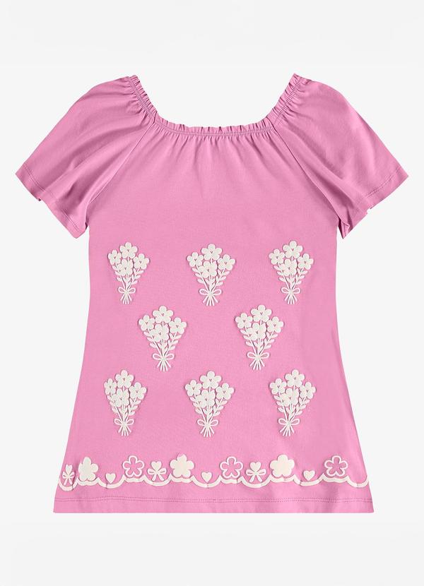 Vestido Infantil Meia Malha com Estampa Rosa
