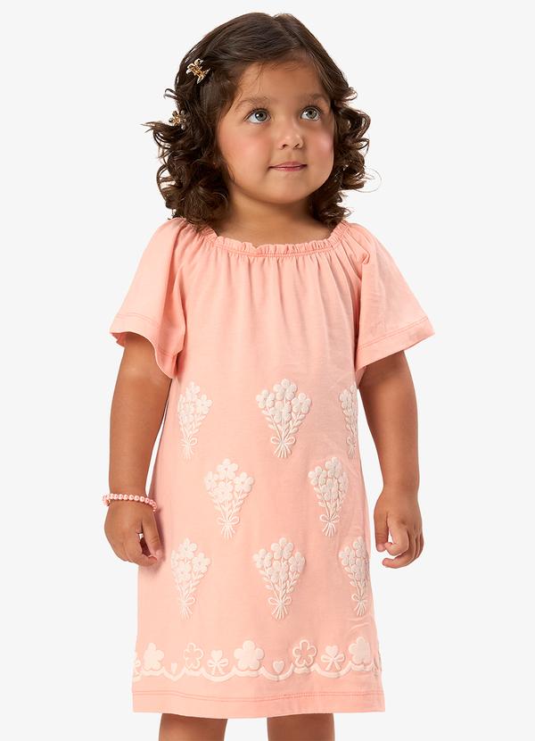 Vestido Infantil Meia Malha com Estampa Rosa