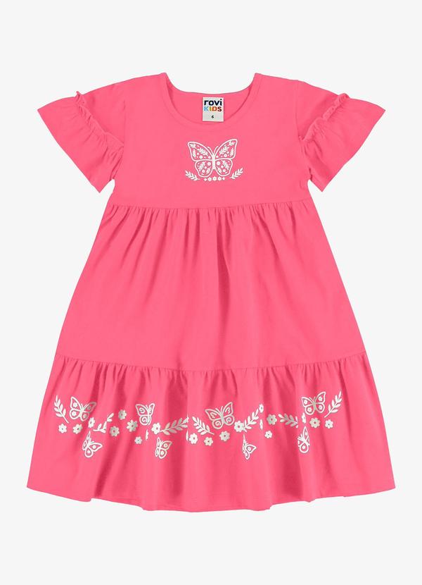Vestido Infantil Meia Malha com Estampa Rosa
