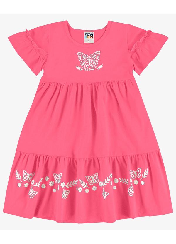 Vestido Infantil Meia Malha com Estampa Rosa