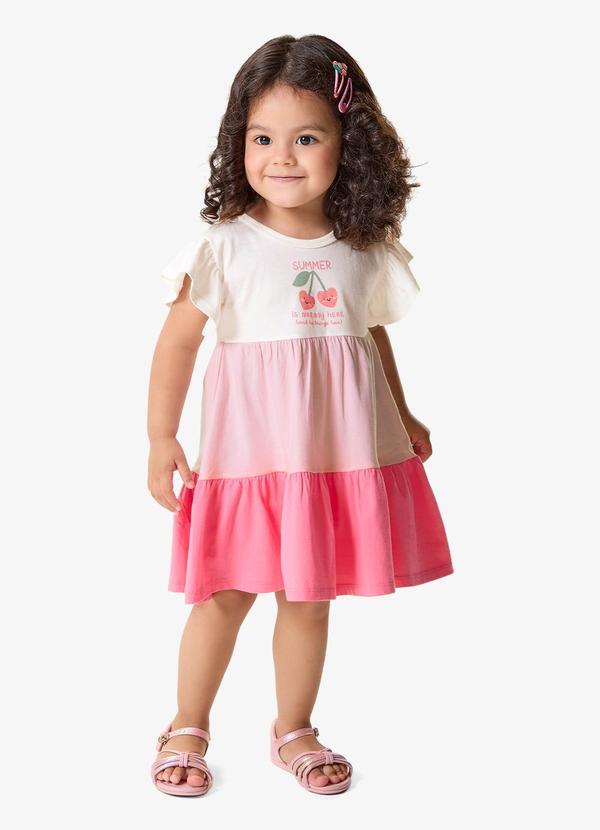 Vestido Infantil Meia Malha com Estampa Rosa