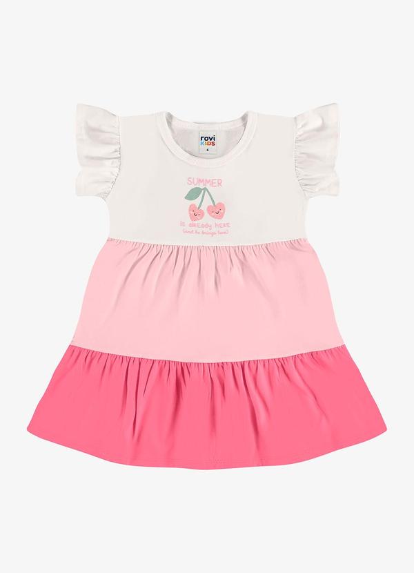 Vestido Infantil Meia Malha com Estampa Rosa