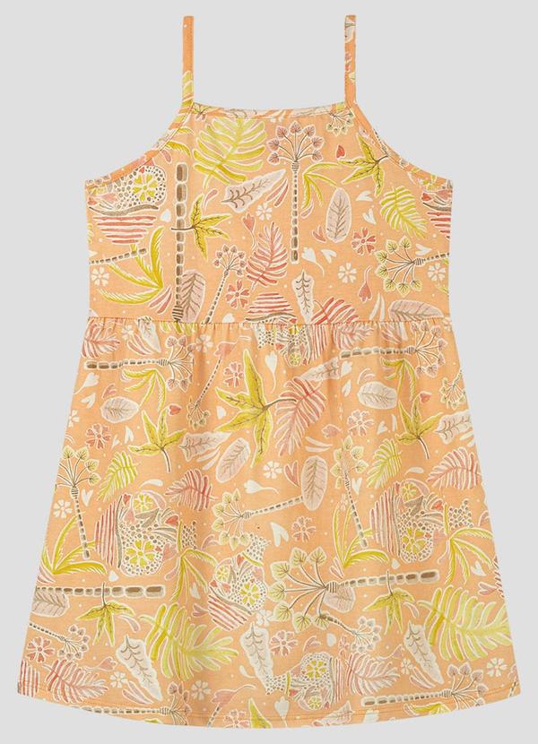 Vestido Infantil Meia Malha Estampada Amarelo