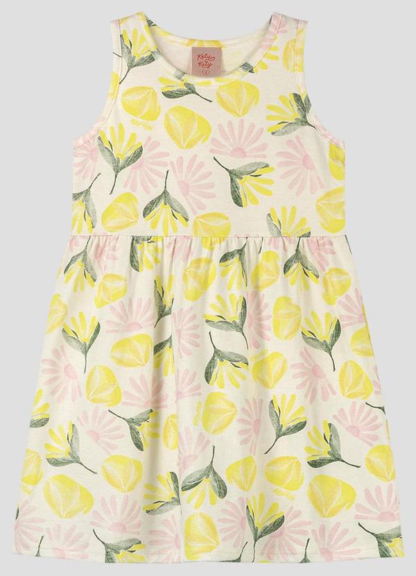 Vestido Infantil Meia Malha Estampada Amarelo