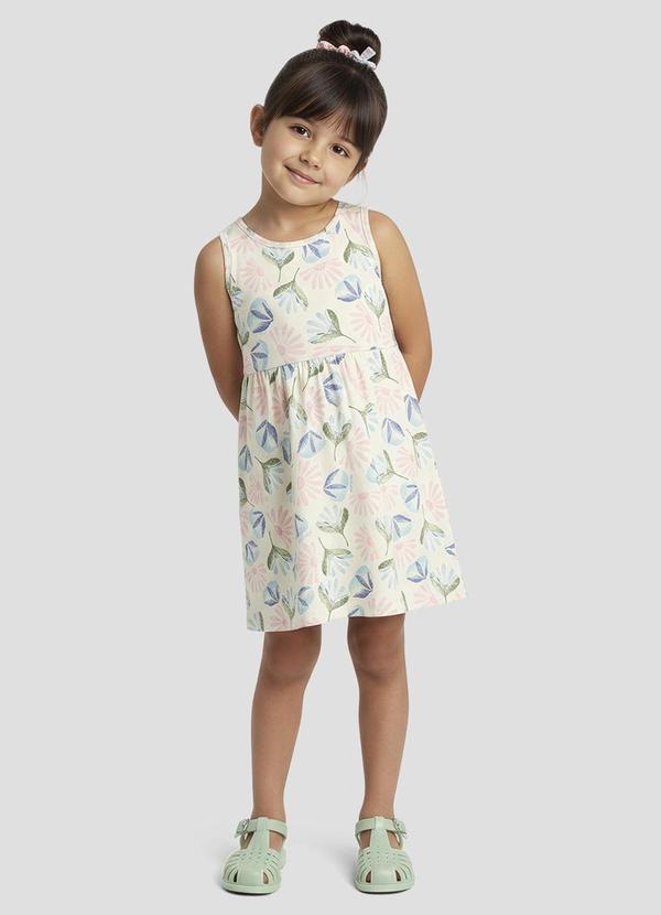 Vestido Infantil Meia Malha Estampada Azul
