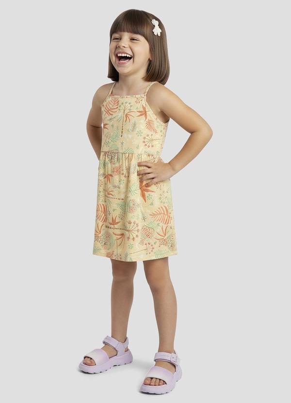 Vestido Infantil Meia Malha Estampada Bege