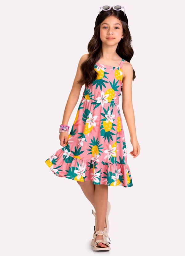 Vestido Infantil Menina Abacaxi Rosa