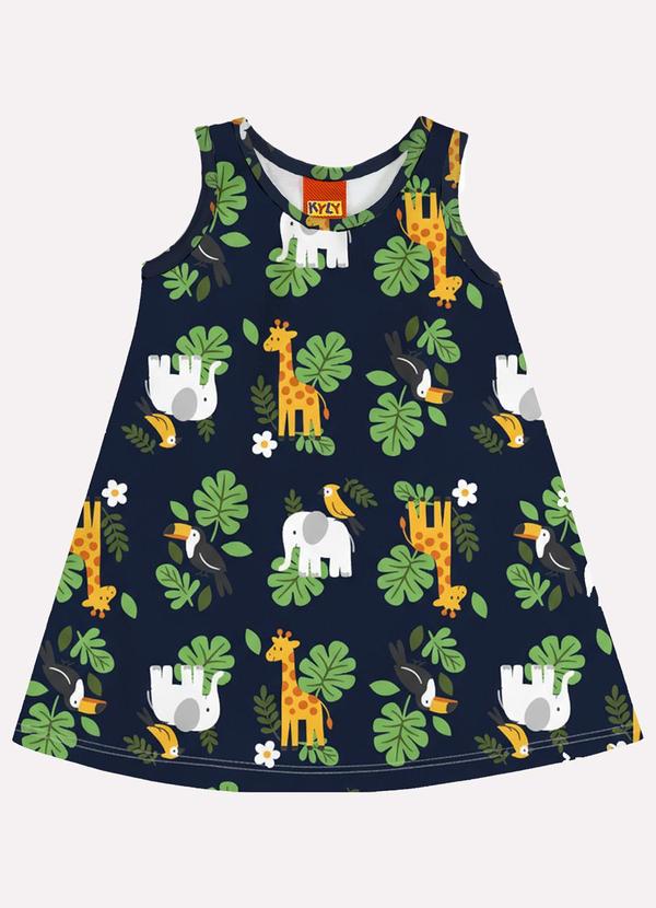 Vestido Infantil Menina Animais Azul