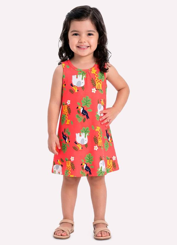 Vestido Infantil Menina Animais Vermelho