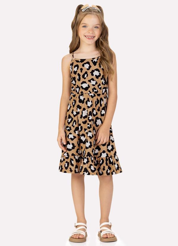 Vestido Infantil Menina Animal Print Marrom