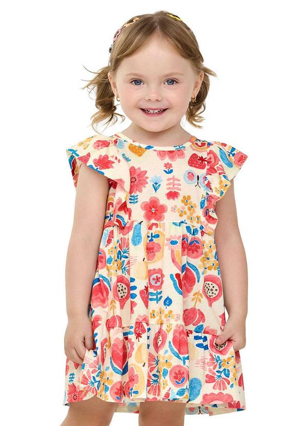 Vestido Infantil Menina Aquarela Floral Bege