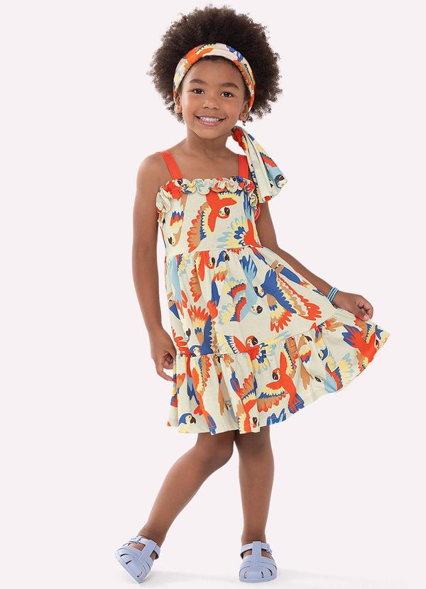 Vestido Infantil Menina Araras Bege