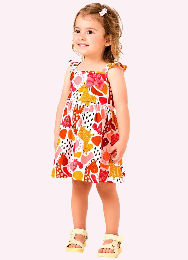 Vista 2 Vestido Infantil Menina Bichinhos Branco Kyly Kyly