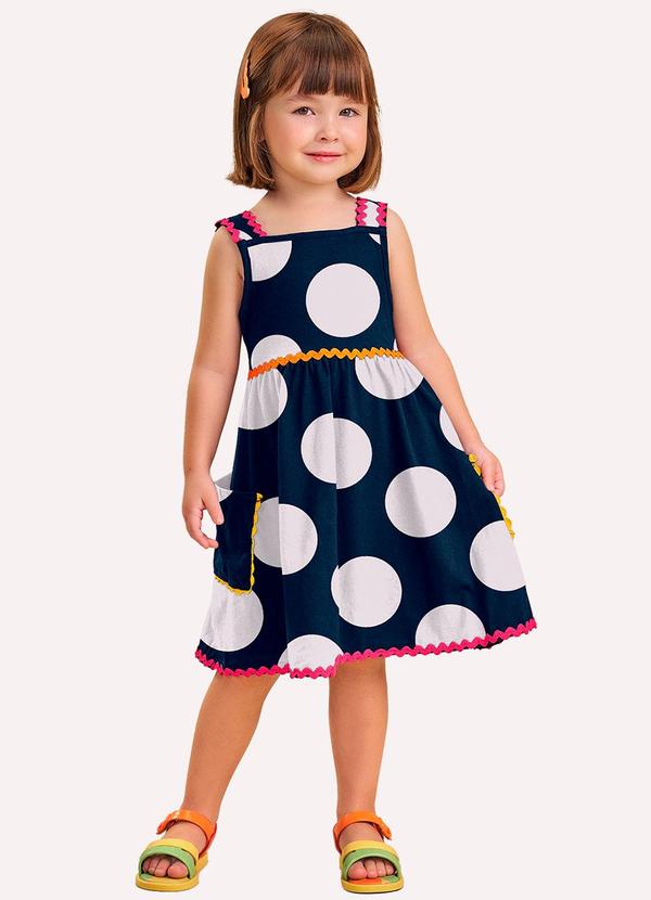 Vestido Infantil Menina Bolinhas Azul Marinho