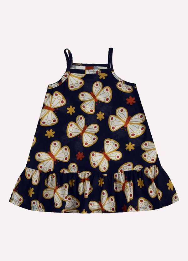 Vestido Infantil Menina Borboletas Azul Marinho
