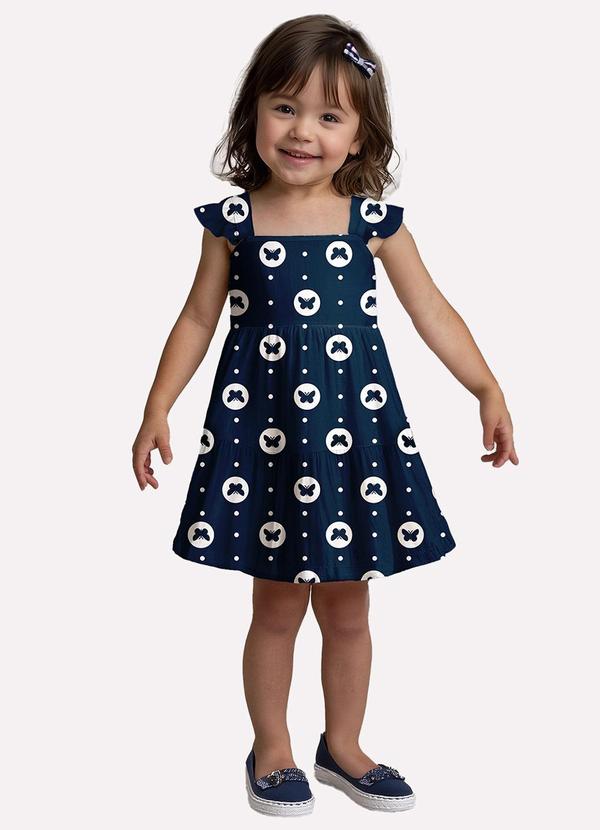 Vestido Infantil Menina Borboletas Azul Marinho