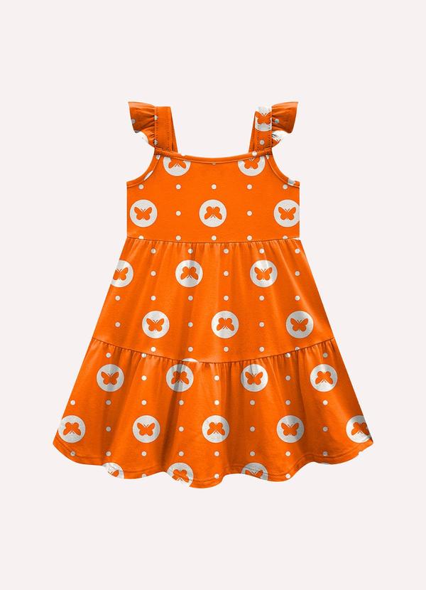 Vista 2 Vestido Infantil Menina Borboletas Laranja Kyly Kyly