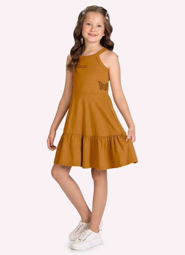 Vestido Infantil Menina Borboletas Marrom