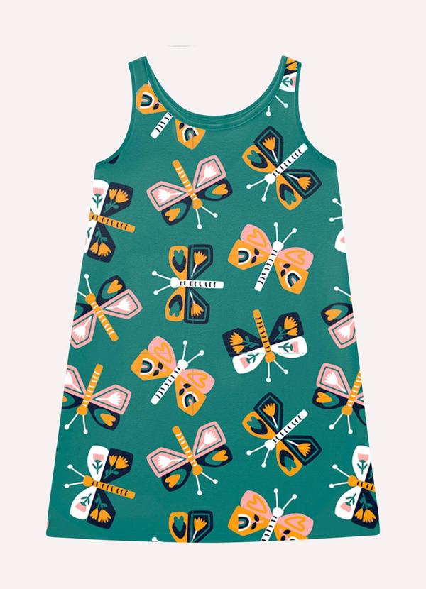 Vista 2 Vestido Infantil Menina Borboletas Verde Kyly Kyly