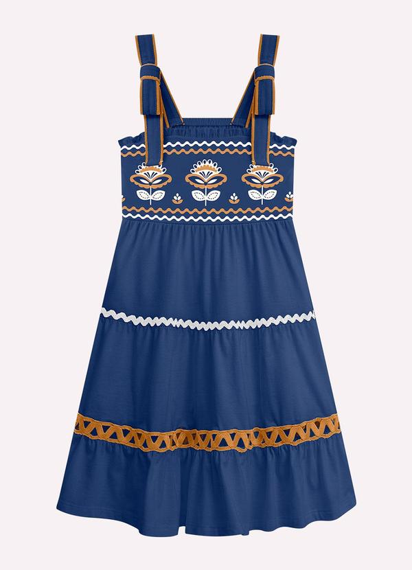 Vestido Infantil Menina Bordado Azul