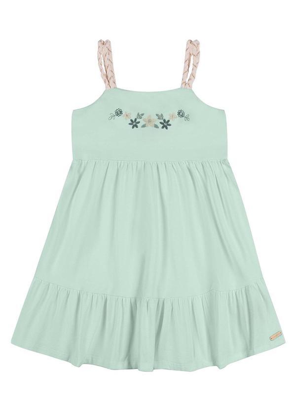 Vestido Infantil Menina Bordado Flor Verde
