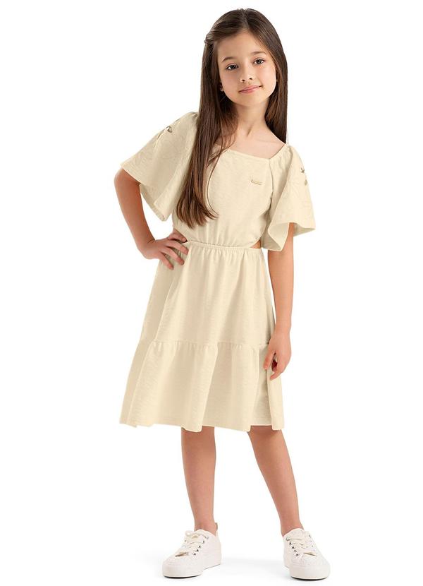 Vestido Infantil Menina Bordado Floral Bege