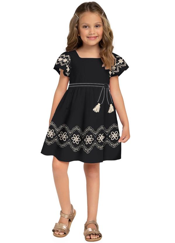 Vestido Infantil Menina Bordado Preto