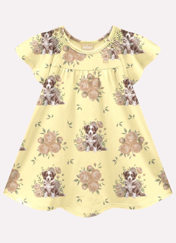 Vestido Infantil Menina Cachorrinho Amarelo