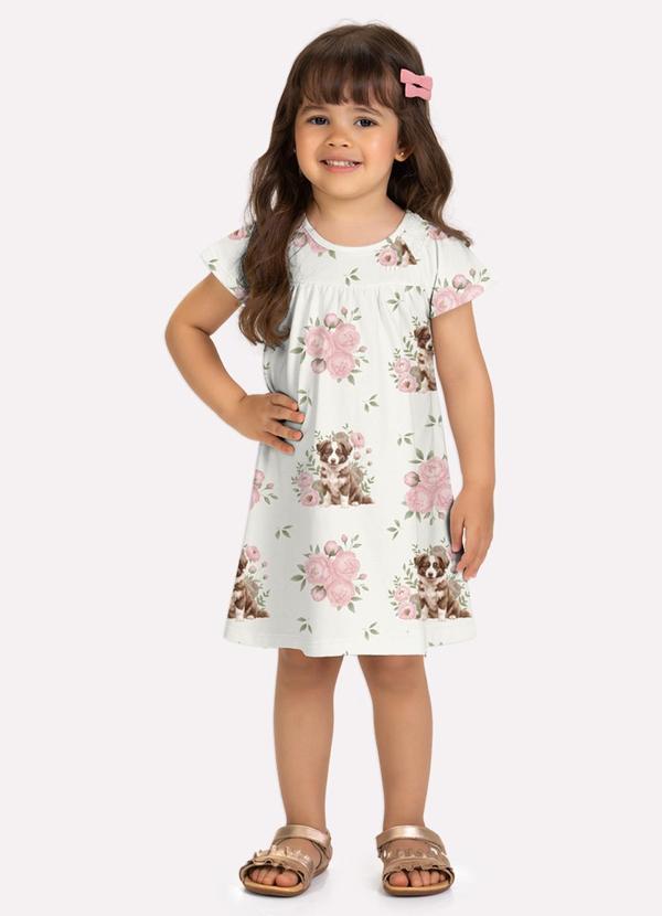 Vestido Infantil Menina Cachorrinho Branco