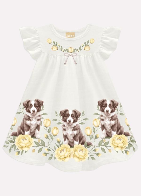 Vestido Infantil Menina Cachorrinho Branco