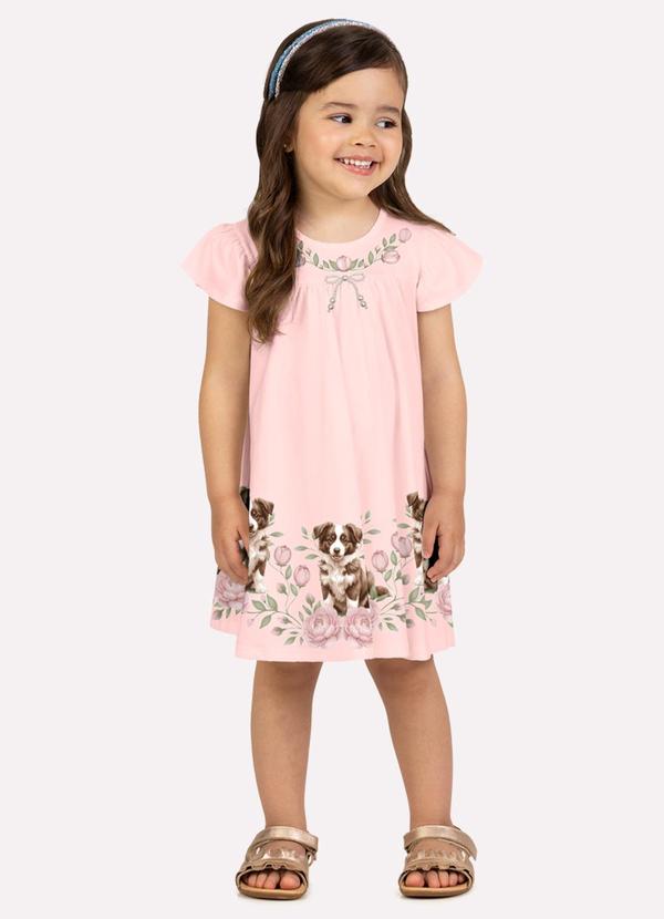 Vestido Infantil Menina Cachorrinho Rosa
