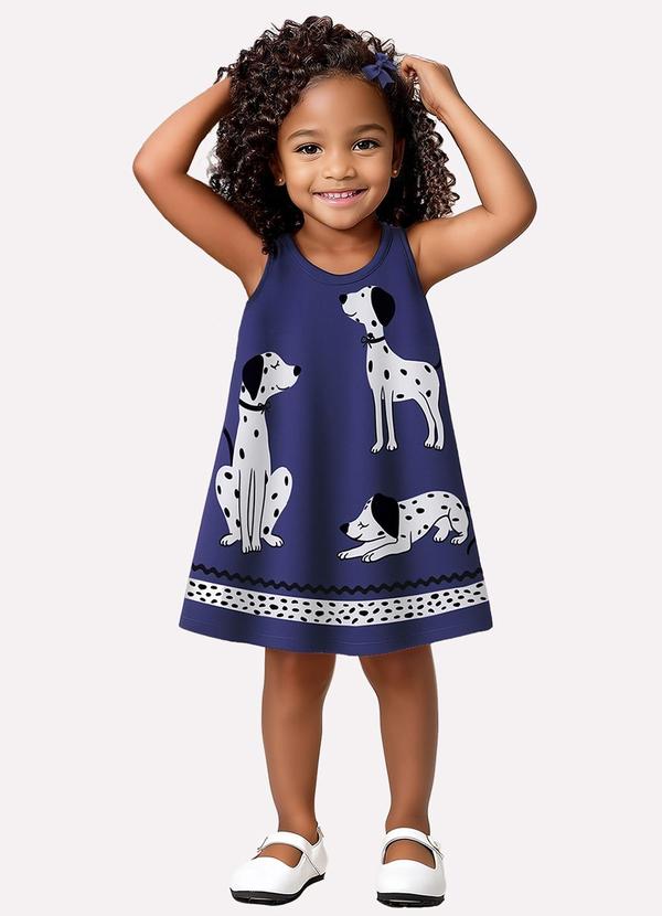 Vestido Infantil Menina Cachorrinhos Azul