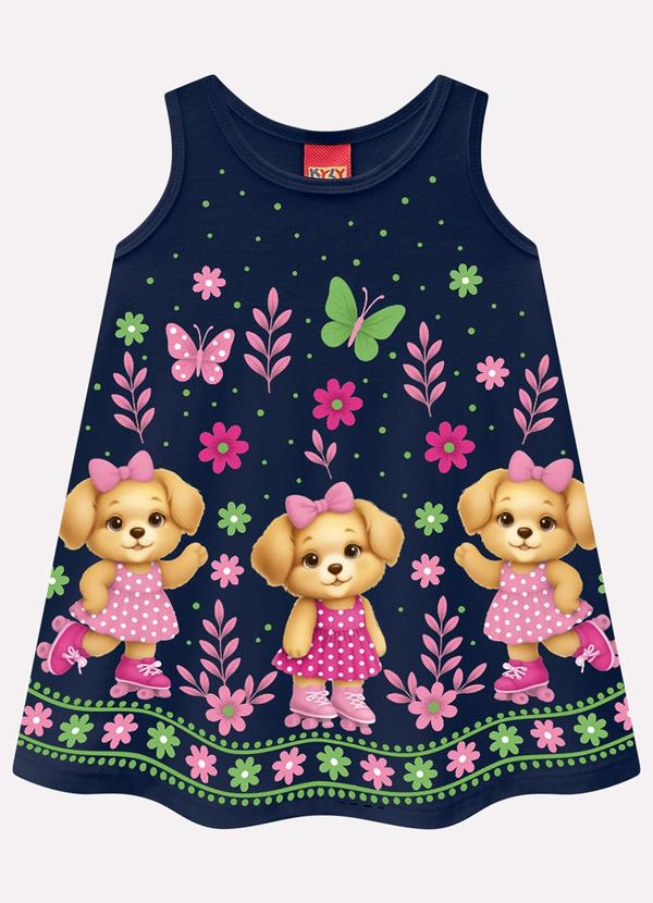 Vestido Infantil Menina Cachorrinhos Azul